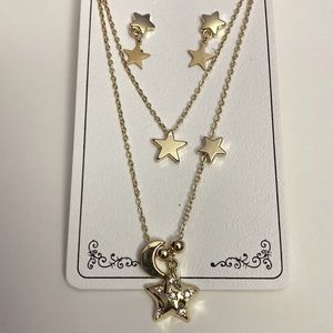 Set,Stainless Steel with gold bath 14k and zircon, Necklace and earrings